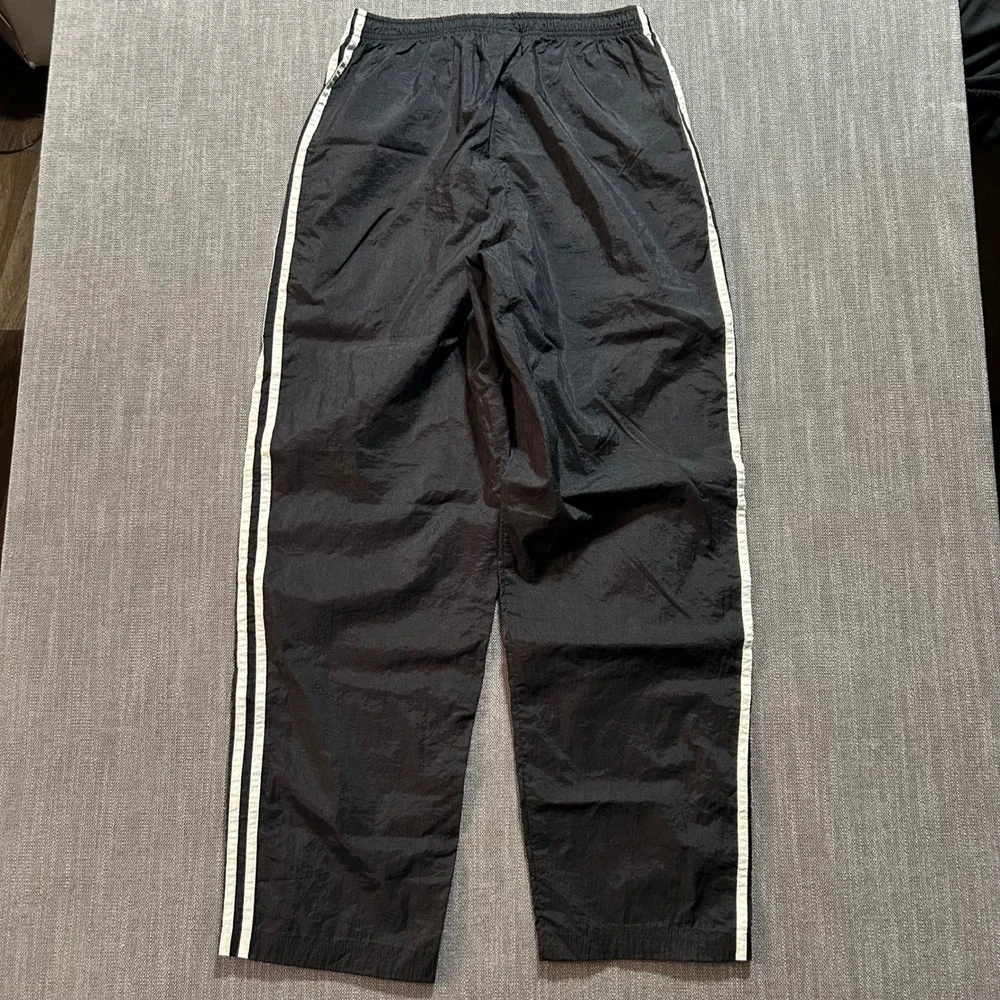VTG Y2K Adidas Track Pants Men L Black White Stripe Vintage Nylon Windbreaker